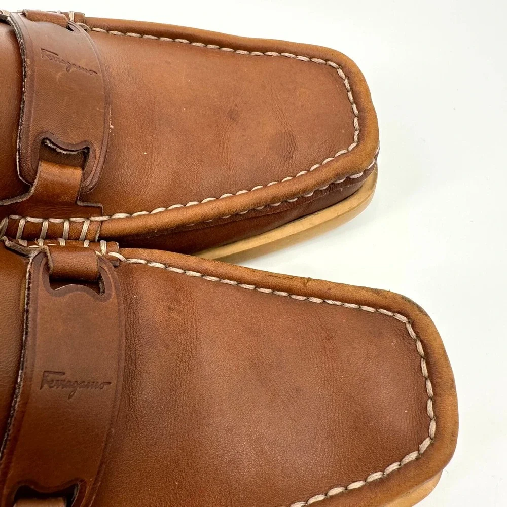 Vintage‎ Salvatore Ferragamo Boat Shoes Women's Size 6 Brown Leather Square Toe